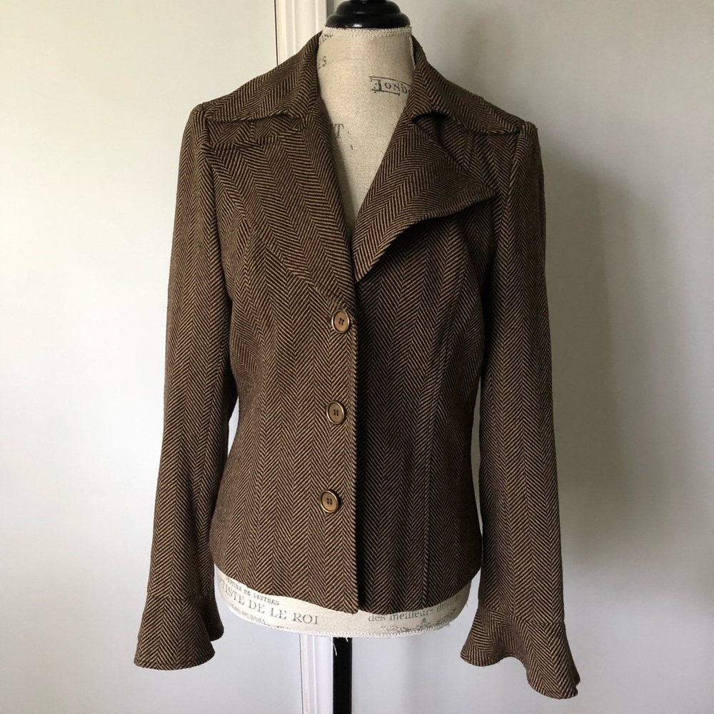 Vintage Bell Sleeve Blazer Herringbone - Picture 3 of 6